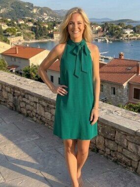 Vince Camuto Emerald Green Tie-Neck Sleeveless Dress